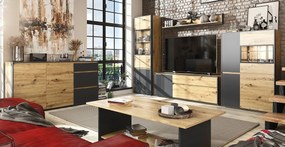 Zestaw nowoczesnych mebli do salonu dąb artisan + czarny - Flaser 10X