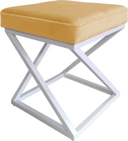 Pufa ZOA tkanina Welur loft ławka podnóżek metal : Kolor Stelaża - Biały, Kolor tkaniny - VELVET - MG15, Typ tkaniny - Velvet