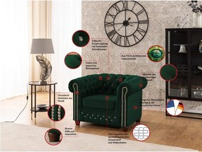 Zielony aksamitny fotel typu chesterfield York Blik – Ropez