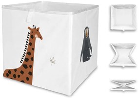 Biały tekstylny dziecięcy pojemnik na zabawki 32x32x32 cm Safari Animals – Butter Kings