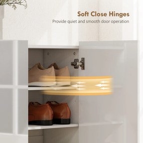 HOMCOM Szafka na buty z 10 półkami na 25-30 par butów, Otwory wentylacyjne, Drzwi z funkcją Soft-Close, MDF, Biały