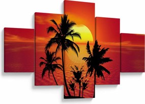 Obraz sylwetki wyspy z palmami (125x70 cm)