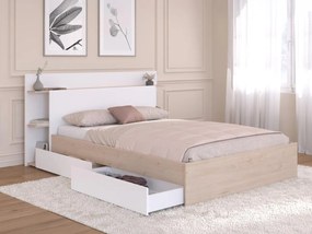 Łóżko 140 x 190/200 cm z 4 szufladami - Naturalny i biały + Stelaż - TILONIDE