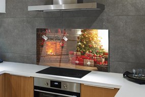 Szklany Panel Świąteczny Kominek z Prezentami