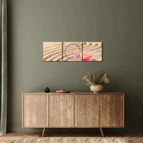 Obraz kamienia z kwiatem na piasku (z zegarem) (90x30 cm)