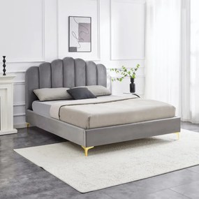 Łóżko Tapicerowane 160x200 cm GEMINI ze Stelażem Dwuosobowe Welurowe Szare