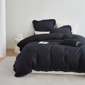 Czarna pościel z dekoracyjną falbanką Ruffy