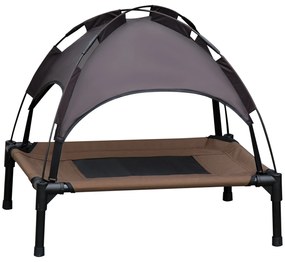 Łóżko dla Psa PawHut z Baldachimem dla Lepszego Wypoczynku, Oddychające, Idealne na Zewnątrz, Kawa+Czarny, 76x61x73cm