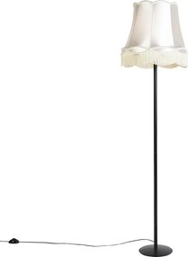 Lampa podłogowa retro czarna z abażurem w stylu babci kremowym 45 cm - Simplo