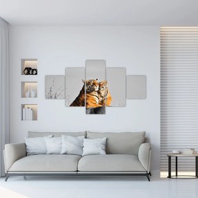 Obraz - Tygrysica i jej młode, wersja czarno - biała (125x70 cm)