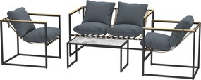 Outsunny 4-częściowy zestaw mebli ogrodowych, Zestaw mebli na zewnątrz, 2 fotele, sofa dla 2 osób, stolik, wyściełane, stal, poliester, szary
