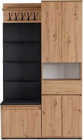 Szafka na buty z siedziskiem + wieszak + słupek Suspended 120 cm grafit/dąb artisan