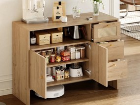 Nowoczesny kredens 105x40x76cm - z 2 drzwiami i 3 szufladami - z otwartymi przegródkami - płyta wiórowa - Naturalny