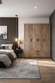 Czterodrzwiowa szafa z drążkiem i półkami dąb lefkas K0-E56