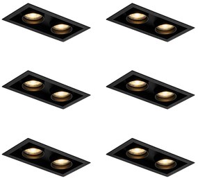 Zestaw 6 nowoczesnych reflektorów wpuszczanych czarnych z regulacją, 2-punktowe - Roof