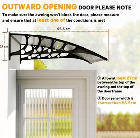 Outsunny Zadaszenie drzwi/okna, odporne na warunki pogodowe, przezroczyste, Aluminium/Poliwęglan, 103x96,5x27cm, Czarne