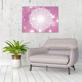 Obraz na szkle mandali na różowym tle (70x50 cm)