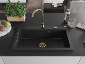 Mexen Elix zlewozmywak granitowy 1-komorowy 800 x 500 mm, czarny, syfon złoty - 6527801005-77-G