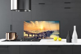 Panel Szklany Zachód Słońca przy Falochronie