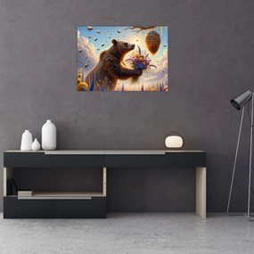 Obraz na szkle - Niedźwiedź i pszczoły (70x50 cm)