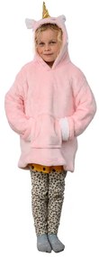 Dziecięcy koc bluza z rękawami i kapturem HOODIE UNICORN różowy