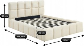 Łóżko Tapicerowane 140x200 cm MURCJA ze Stelażem i Pojemnikiem Dwuosobowe Welurowe Kremowe