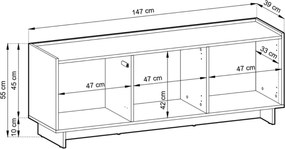 Szafka RTV Vabres 147 cm 3-drzwiowa nowoczesna komoda TV do salonu bez uchwytów