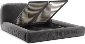 Szare tapicerowane łóżko dwuosobowe ze schowkiem ze stelażem 160x200 cm Martina – Micadoni