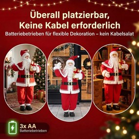 HOMCOM Życiowej wielkości śpiewający Mikołaj 150 cm, animowana figurka muzyczna z obracającą się głową, machającą dłonią i prezentem | Aosom PL