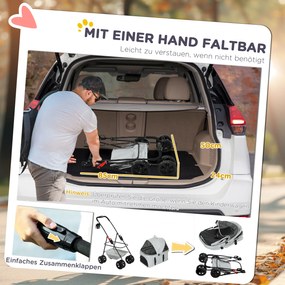 PawHut 3-w-1 Wózek Dla Zwierząt Domowych, Składany Wózek Dla Psów z 4 Kołami i Zdejmowaną Torbą Dla Psów i Kotów, Szary