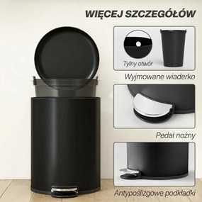 HOMCOM 20 l kosz kuchenny, metal odporny na odciski palców, pokrywa Soft-Close, pedał nożny i wyjmowany kubeł, czarny | Aosom PL