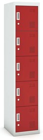 Szafka skrytkowa S3, 5 schowków, 1800 x 380 x 450 mm, demontaż, zamek cylindryczny, drzwi czerwone
