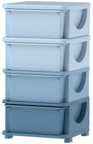 HOMCOM Pudełka do przechowywania dla dzieci, 3 szuflady, zaokrąglone krawędzie, podniesiony design, Plastik, Niebieskie