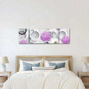 Obraz abstrakcji 3D z kołami i kwiatami (170x50 cm)