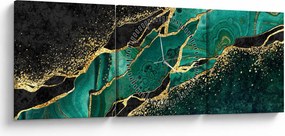 Obraz - Marmurki olejno-złote (z zegarem) (90x30 cm)