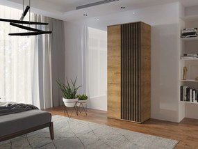 Szafa Otwierana Dwudrzwiowa Z LAMELAMI 80cm x 200cm LEFKAS| Półki + Wieszak