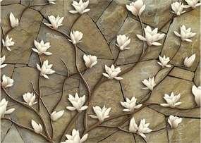 Obraz - Białe magnolie na murze kamiennym (70x50 cm)