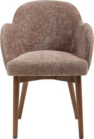 Krzesło z podłokietnikami z teksturowanej tkaniny i drewna kauczukowego - Taupe - MODINIA