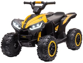 HOMCOM Elektryczny Quad dla Dzieci, Światła LED, Odtwarzacz MP3, Amortyzatory, Ergonomiczne Siedzisko, Żółty+Czarny