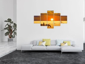 Obraz - Zebry z zachodem słońca (125x70 cm)