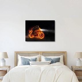 Obraz na szkle - Motocyklista z płomieniami (70x50 cm)
