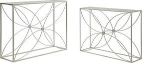 Para konsol Paradise Glam Modern z metalu i szkła – srebrne dekoracje kwiatowe – malowniczy i jasny design