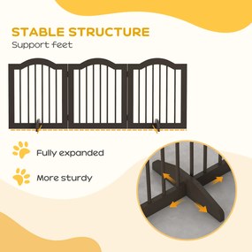 PawHut Barierka dla psów składana 3 panele drewno lite i MDF kolor kawa 1545x295x61 cm | Aosom PL