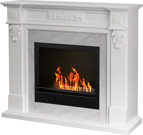 Biokominek TRUMAN, stojący biokominek, biały, efekt marmuru, dł. 121 x gł. 38 x wys. 108 cm