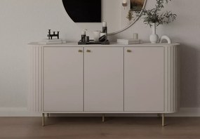 Komoda Opunio 3-drzwiowa z półkami – nowoczesna komoda do salonu beż piaskowy / dąb cremona / dąb dunin, metalowe nogi