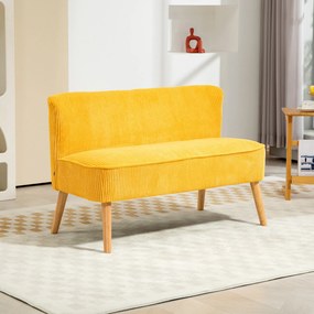 HOMCOM Sofa dwuosobowa, elegancki skandynawski design, solidna rama drewniana, do 150 kg, 117 x 56,5 x 77 cm, Kolor Żółty