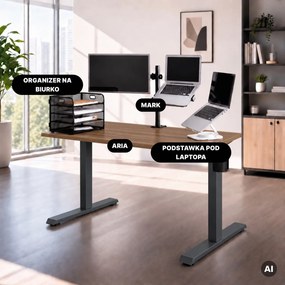 Biurko elektryczne z regulacją wysokości ergonomiczne antracytowe/orzech,1200x600 mm: ARIA