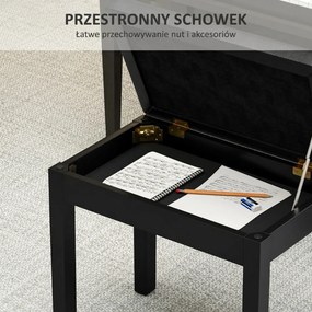 HOMCOM Ławka pianistyczna, obicie ze skóry ekologicznej, pikowane guziki, miejsce do przechowywania, nogi drewniane, Czarny