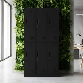 Szafka socjalna ubraniowa BHP czarna: 6-drzwiowa IGOR, 900 x 1850 x 450 mm