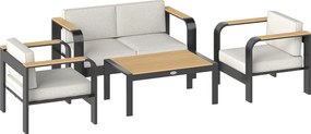Outsunny Zestaw mebli ogrodowych aluminiowych dla 4 osób, wodoodporny, głębokie siedziska z sofą, fotelami i stolikiem | Aosom PL